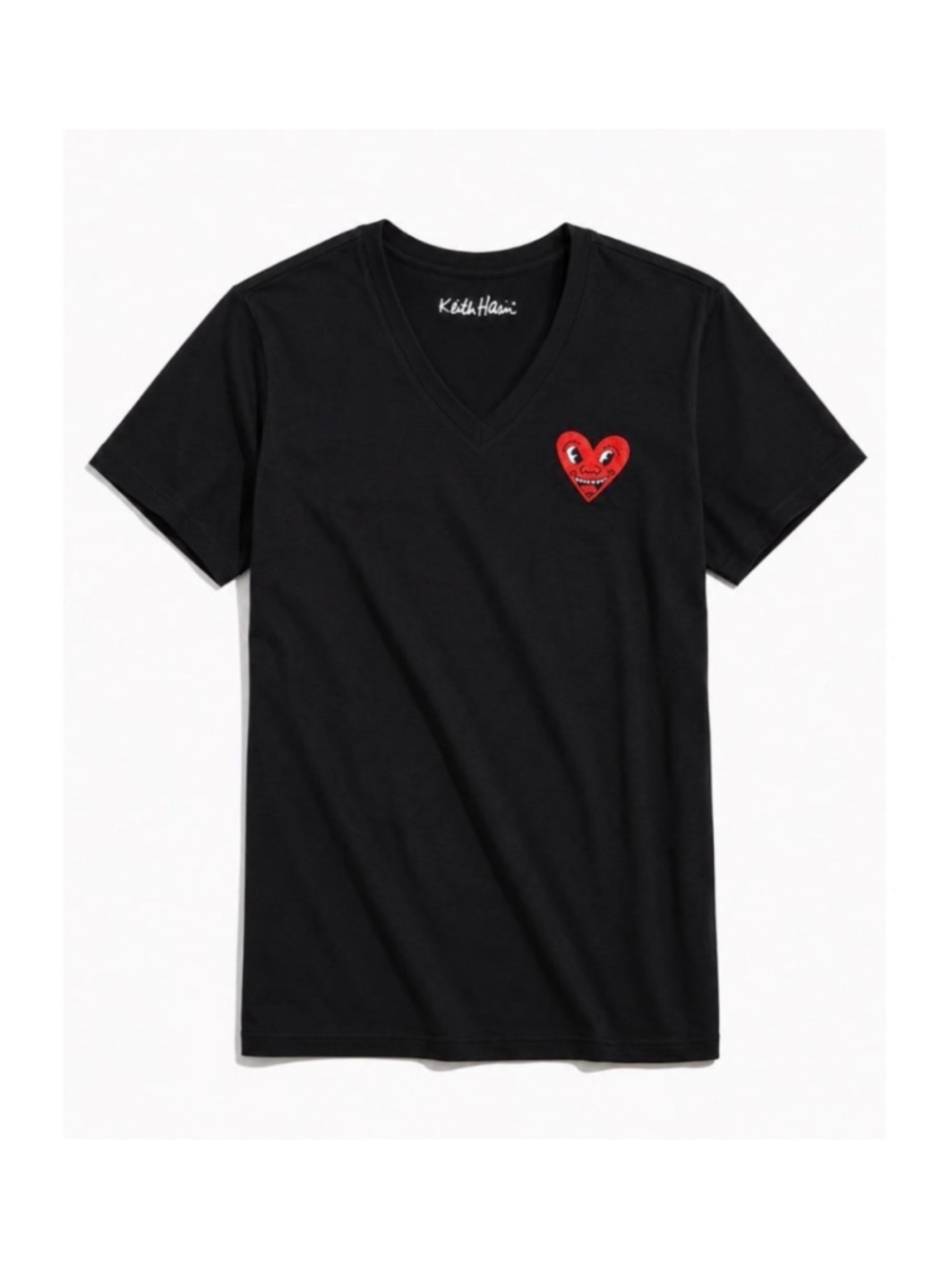 Ripple Junction Keith Haring Heart Face V-Neck T-Shirt